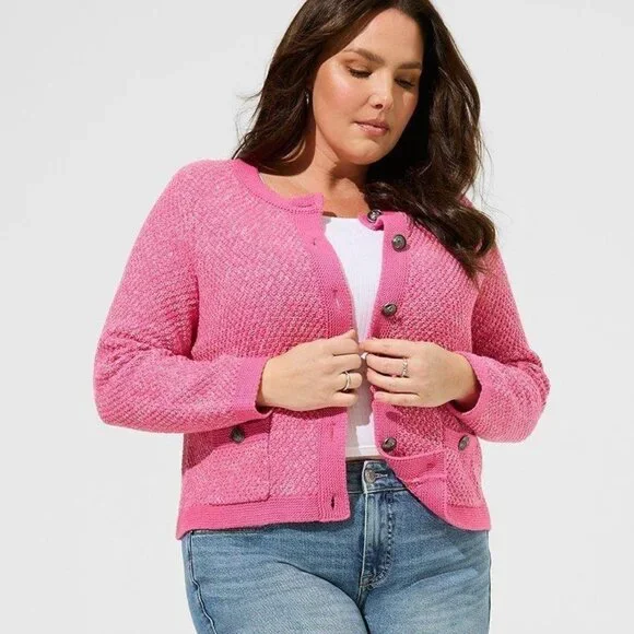 NWT TORRID Pink Chunky Knit Button Up Cardigan Sweater Size 4X - Picture 2 of 11